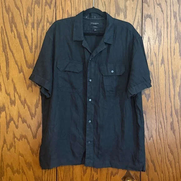 Banana Republic 100% Linen Shirt Mens XL Black Short Sleeve Button Front - Picture 1 of 8